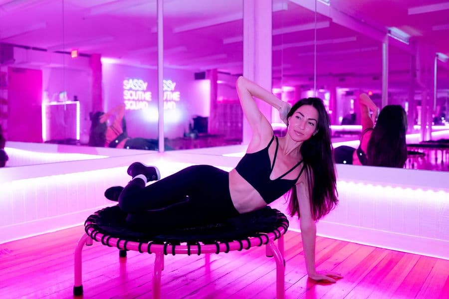 Alanna Perry, founder of Barre Groove, at her trampoline fitness studio in Boston.
